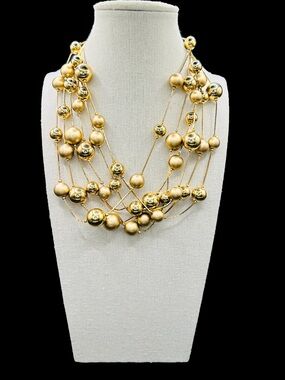 Gold Multi-Strand Beaded Statement Necklace - Women Jewelry